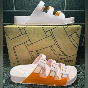 MELISSA Cozy Stripes Pink and Orange Sandals - Size 9 - NEW in Box